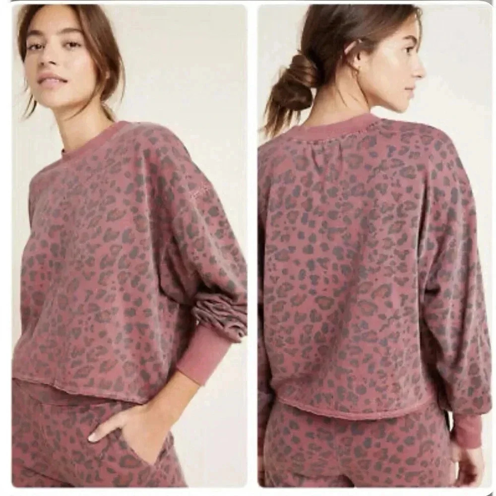 Sundry Leopard Print Drapey Sweatshirt